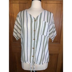 Green and White Blouse